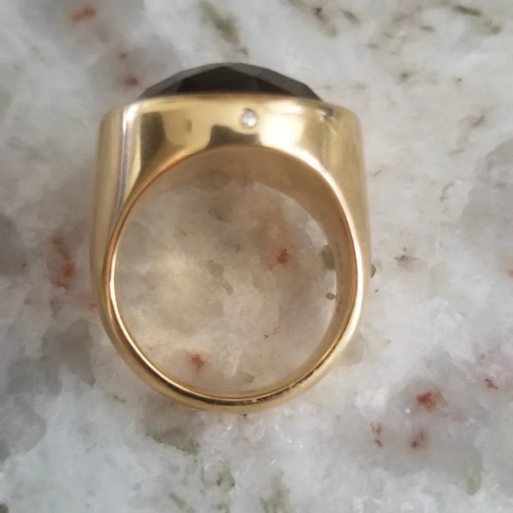 LE HEAVY HIGH END MONICA RICH KOSANN DIAMOND FACETED SMOKY QUARTZ 18K GOLD RING